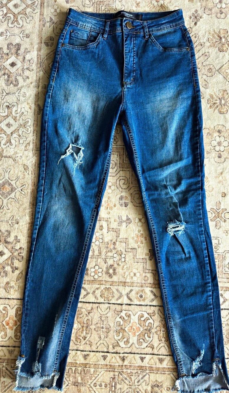 YoungStyle Men's Blue Distressed Skinny Slim Fit Jeans Size 40 x 24 Inseam